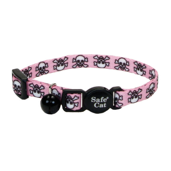 Li'l Pals Adjustable Breakaway Collar 5/16x6-8" Pink Skulls