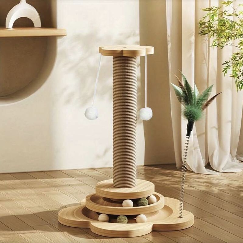 Cat Scratching Post Trackball &amp; Hanging ball multifunctional interactive toy with artificial feather