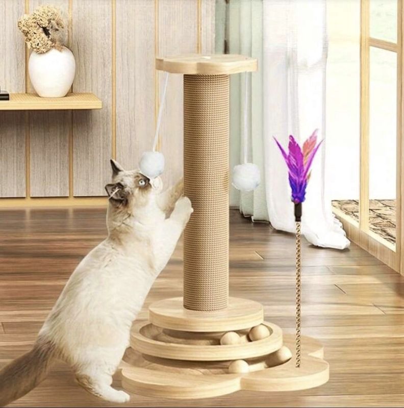 Cat Scratching Post Trackball &amp; Hanging ball multifunctional interactive toy with artificial feather