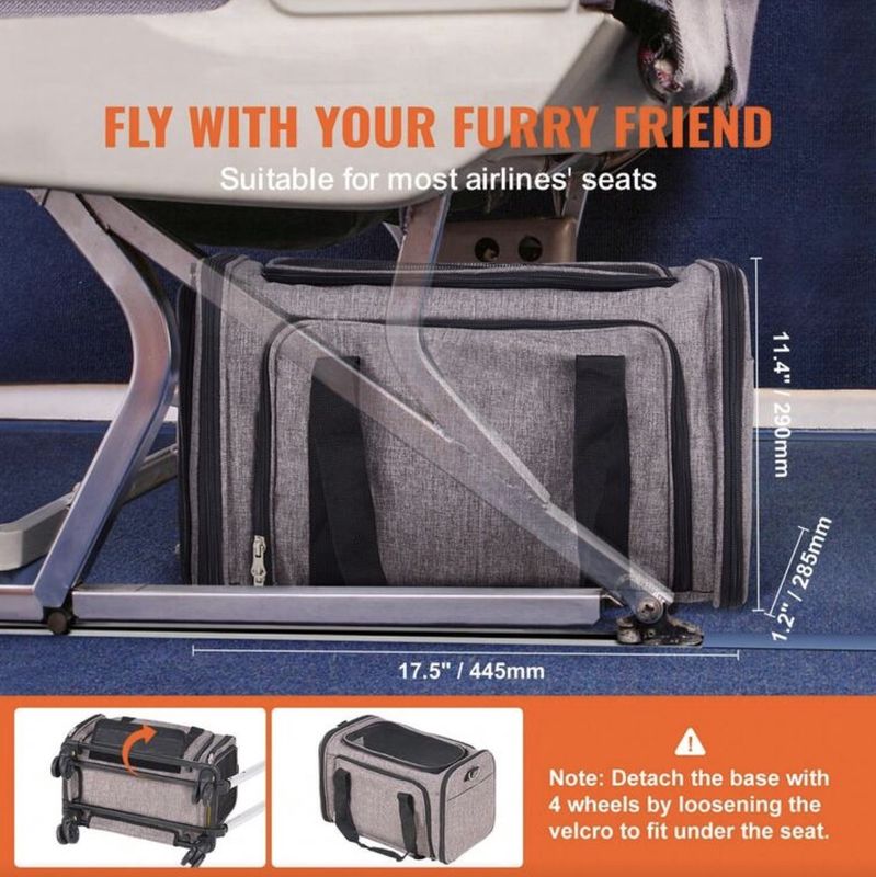 Pet Carrier with wheels Airline Airport Approved with telescopic handle and feeding bowl.