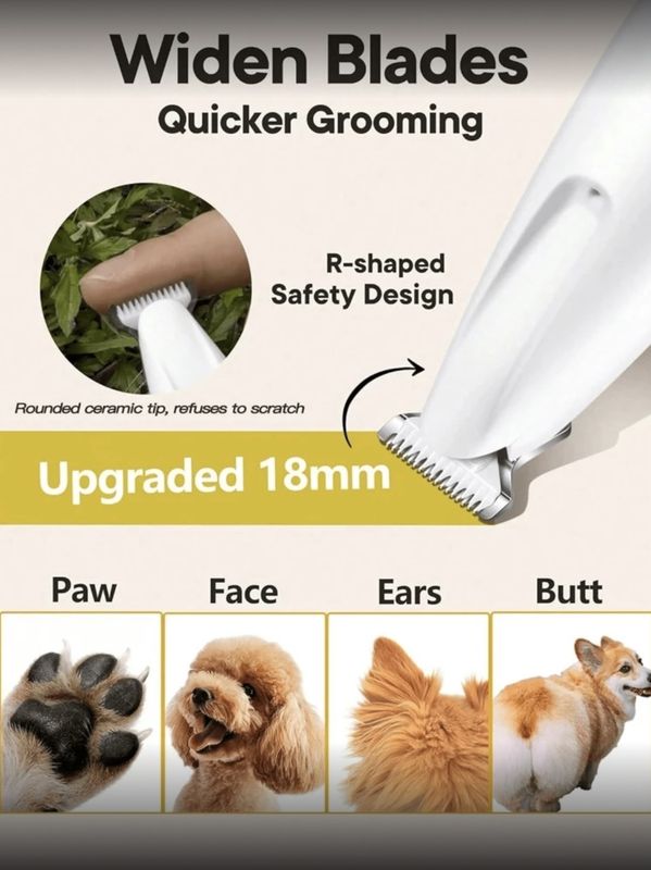 Electric Universal Pet Hair Waterproof Trimmer for All Parts with LED Light includes USB cable
