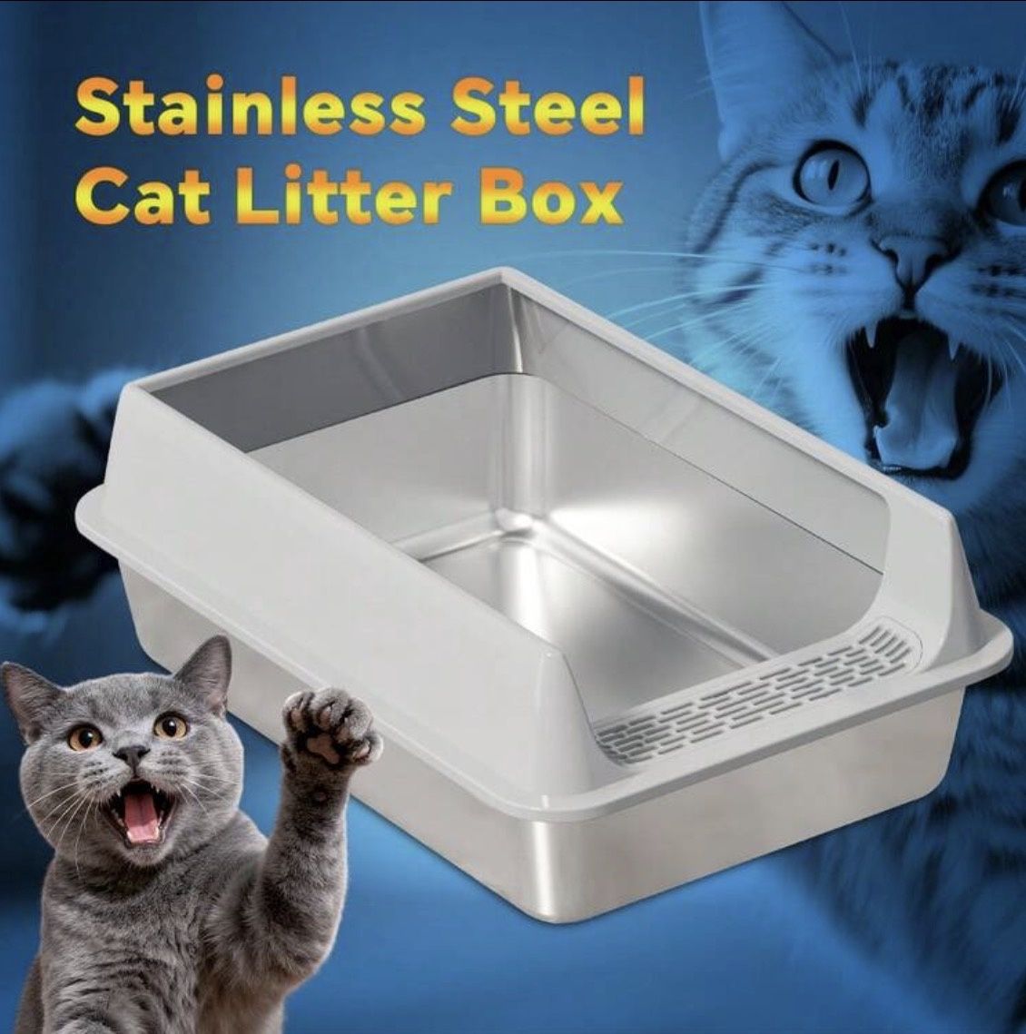 Oversized Stainless Steel Litter Box with Removable Cover - Large Cats or Multi Cats