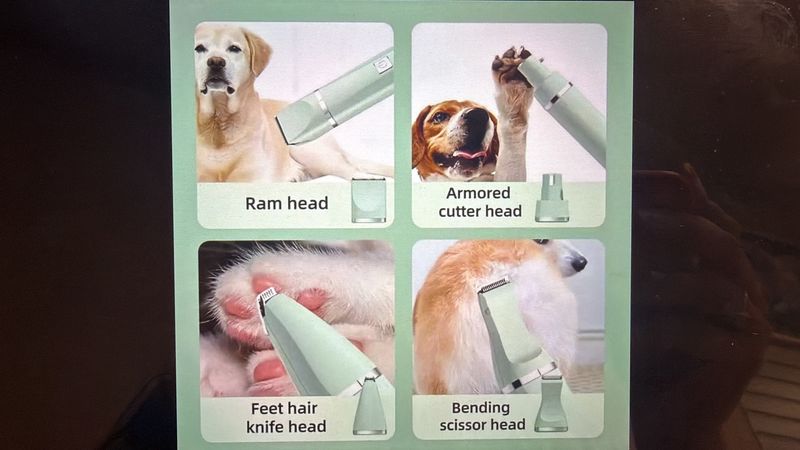 Electronic Pet Grooming Kit 4 in 1 blade parts, with Nail Grinder- Rechargeable cable
