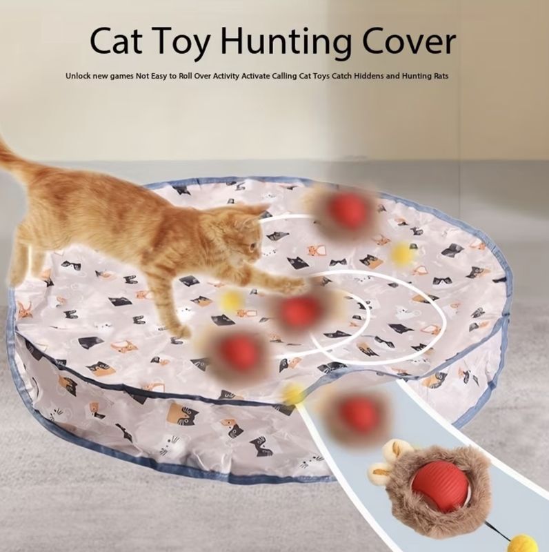 2Pcs Automatic Toy - Round Double Layer Hunting Net Cover &amp; Automatic Teaser Ball