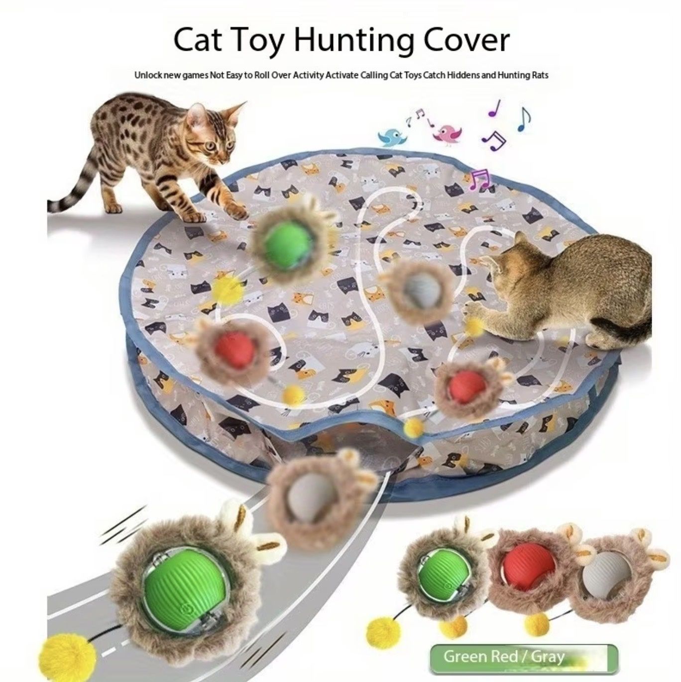 2Pcs Automatic Toy - Round Double Layer Hunting Net Cover &amp; Automatic Teaser Ball
