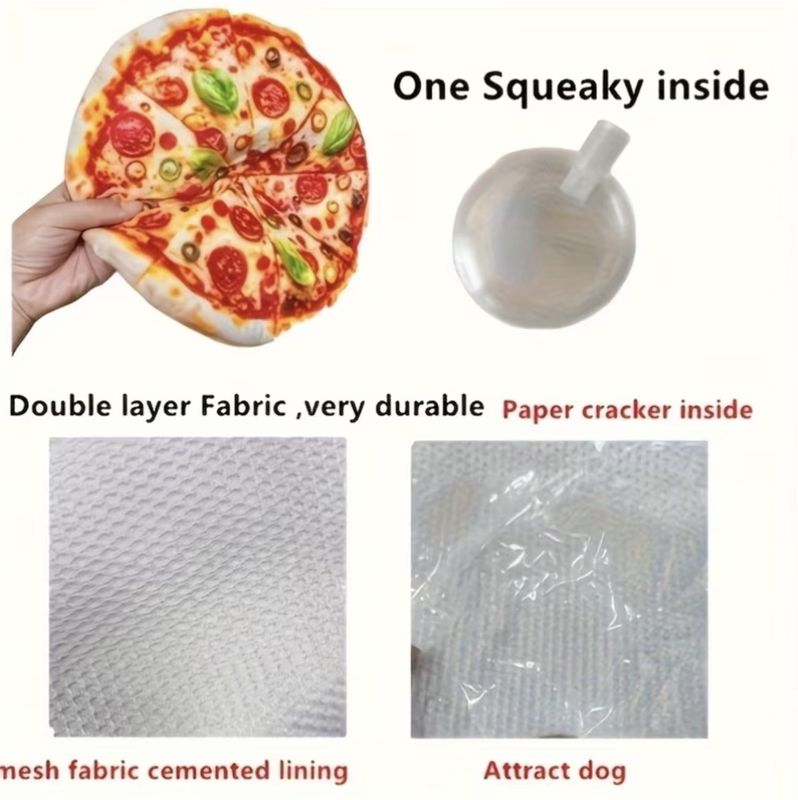Durable Pizza Themed Plush Toy with Squeaky &amp; Crinkle Sound