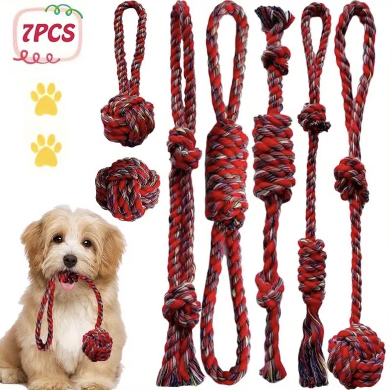 7 Pcs Set Red Dog Chew knot Rope Suitable for all Dogs