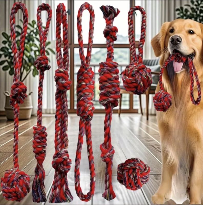 7 Pcs Set Red Dog Chew knot Rope Suitable for all Dogs