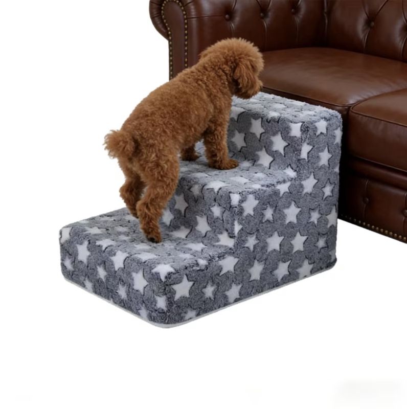 Three Step Detachable Pet Stairs in Grey