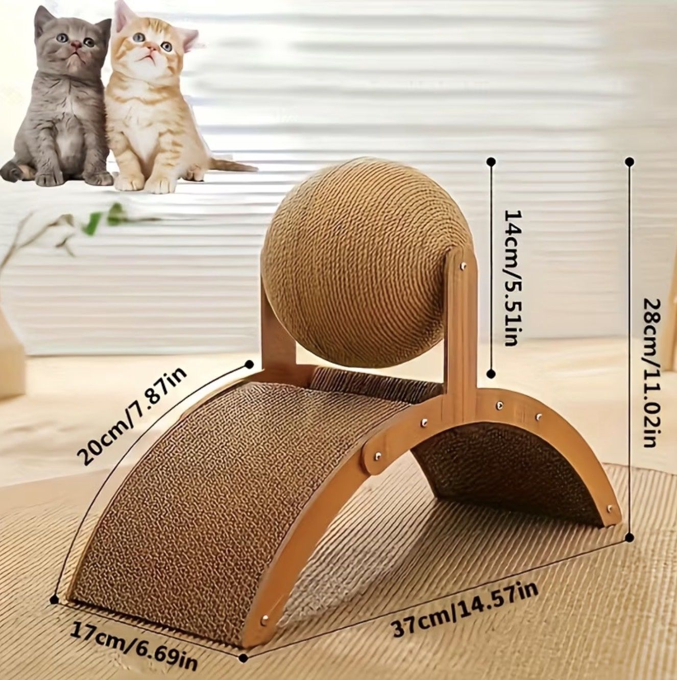 Cat Scratcher Post with Ball, Durable Wood Board