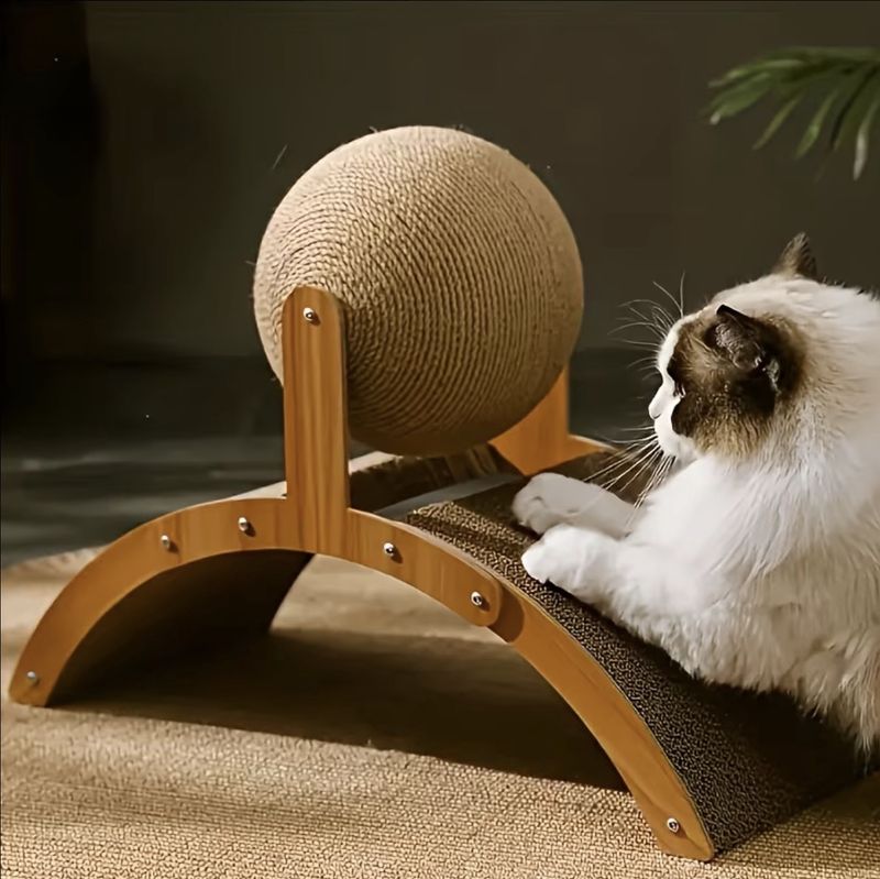 Cat Scratcher Post with Ball, Durable Wood Board