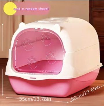 Cat Litter Box with Litter Scoop in Pink