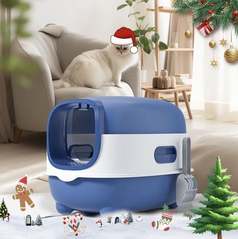 Enclosed Cat Litter Box with Scoop litter - Blue Color
