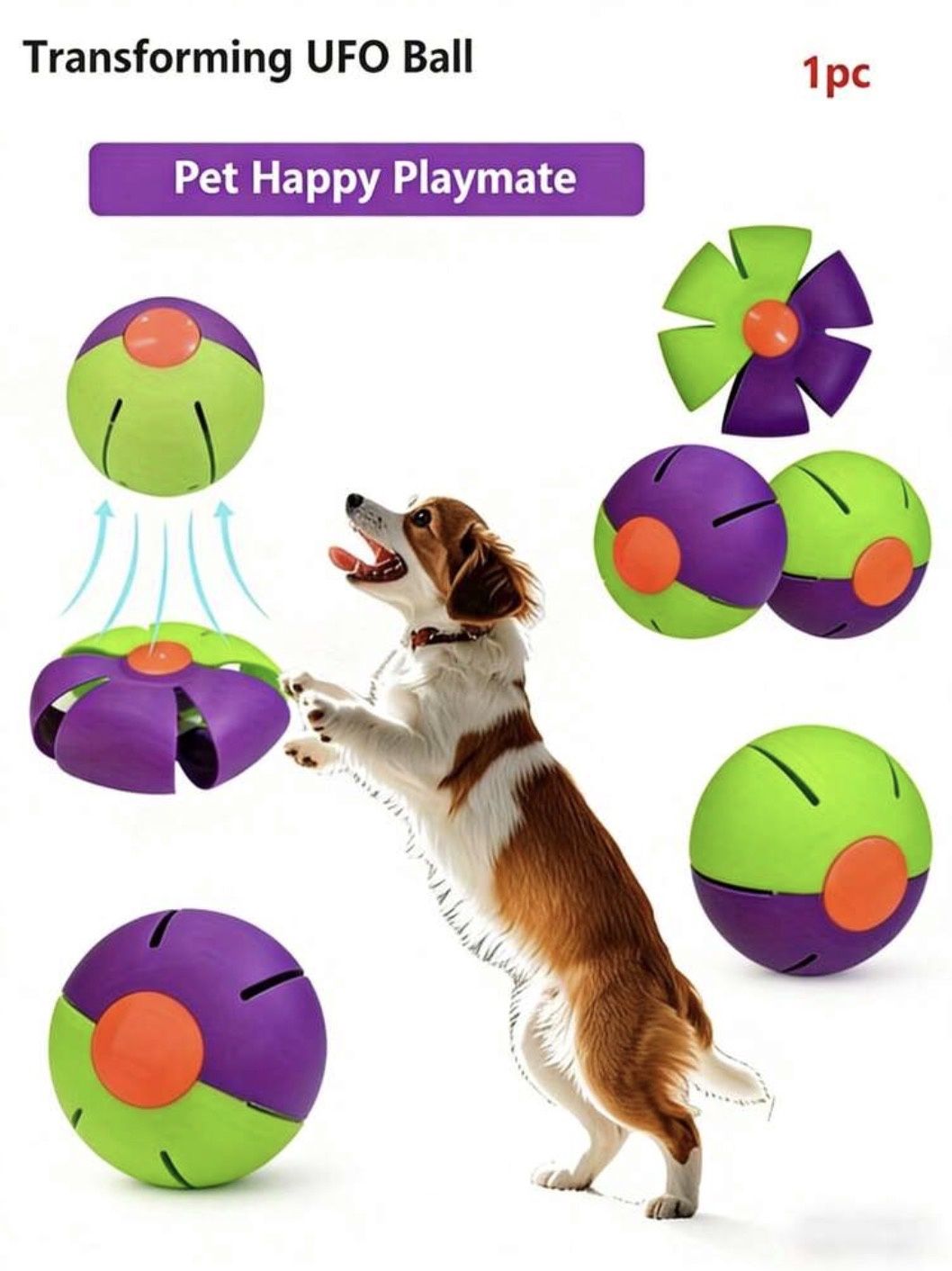 Magic Bouncing Ball, Transforming UFO Dog Toy or Flying Disc Bouncing Ball