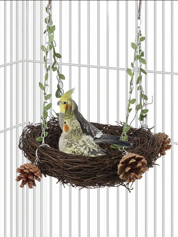 Hanging Bird Warm Nest with Coconut Shell Hammock