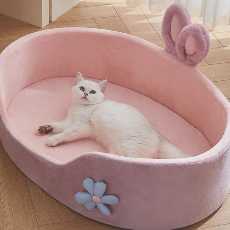 Pink Round Plush Bed with Rabbit Ears