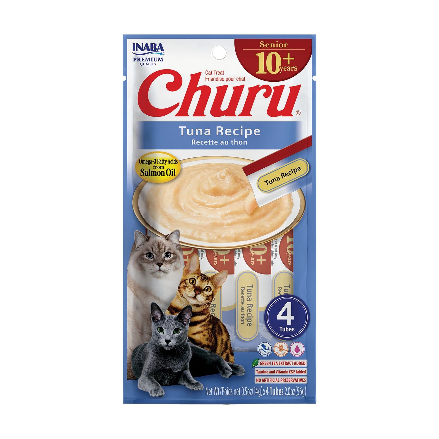 Inaba Churu Senior 10+ Purees Tuna Recipe Cat Treats, 4 Pk 2 oz.