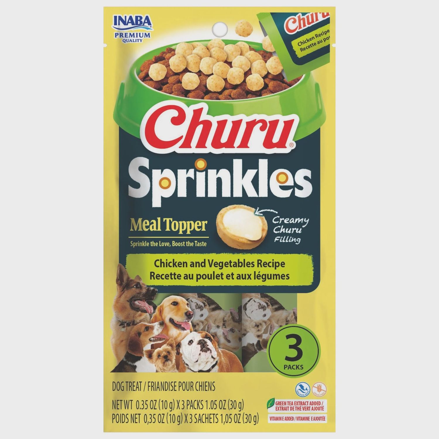 Inaba Churu Sprinkles Chicken &amp; Vegetables Recipe Dog Treats, 3Pk 1.05 Oz