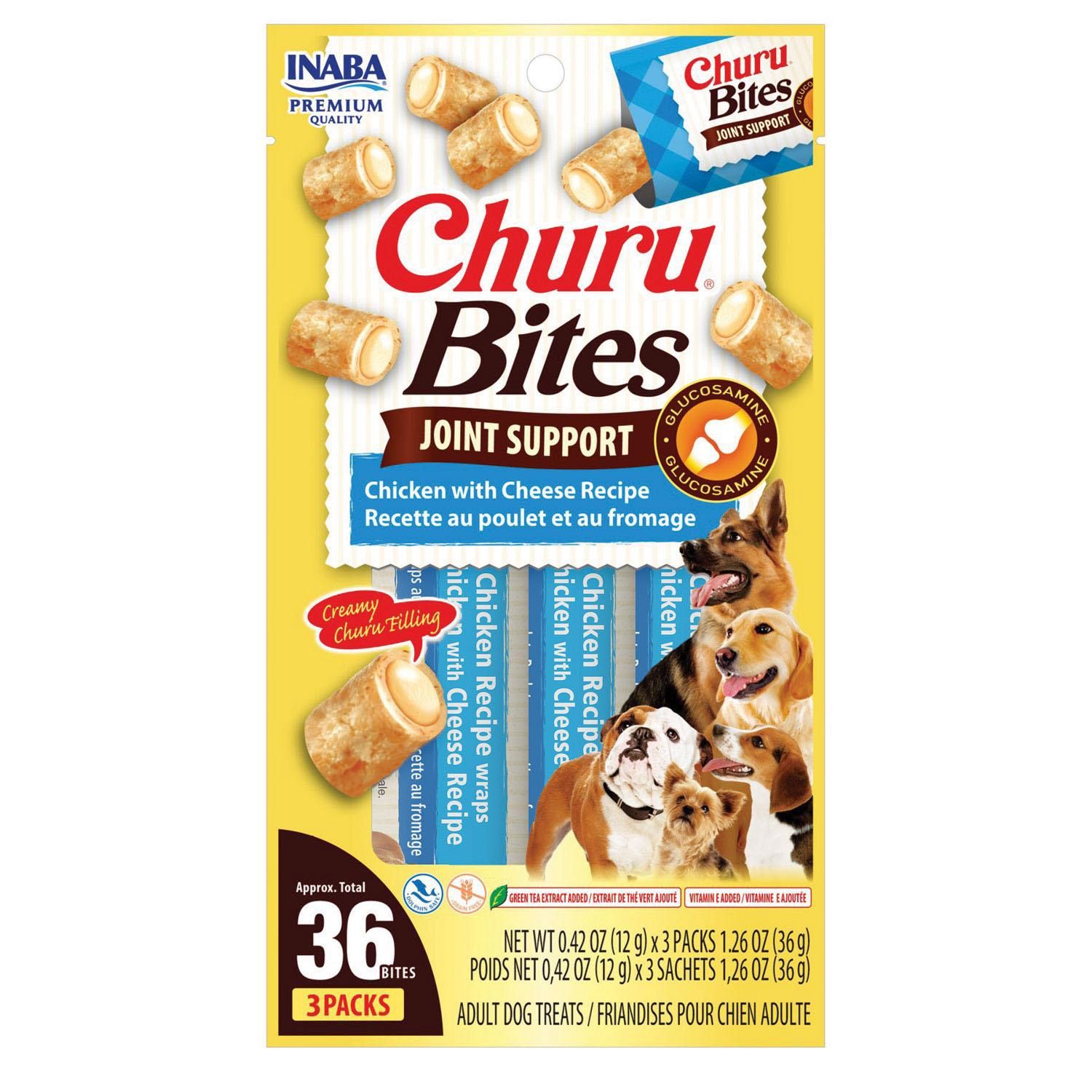 Inaba Churu Bites Joint Support in Chicken with Cheese Recipe Dog Treats, 3Pk 1.35Oz