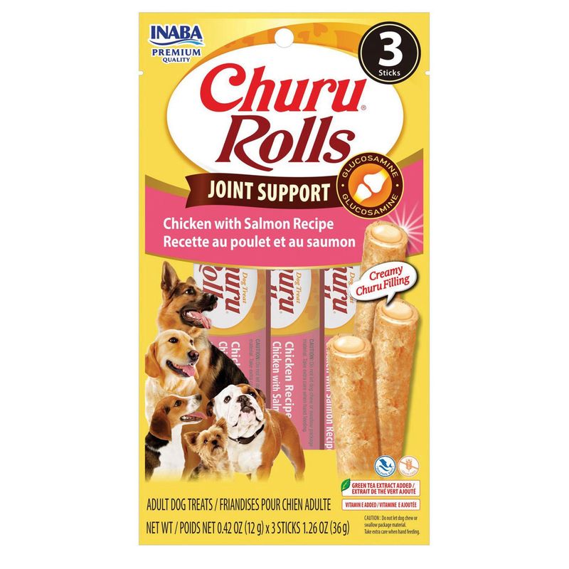 Inaba Churu Rolls Joint Support in Chicken with Salmon Recipe Dog Treats, 3Pk 1.35Oz