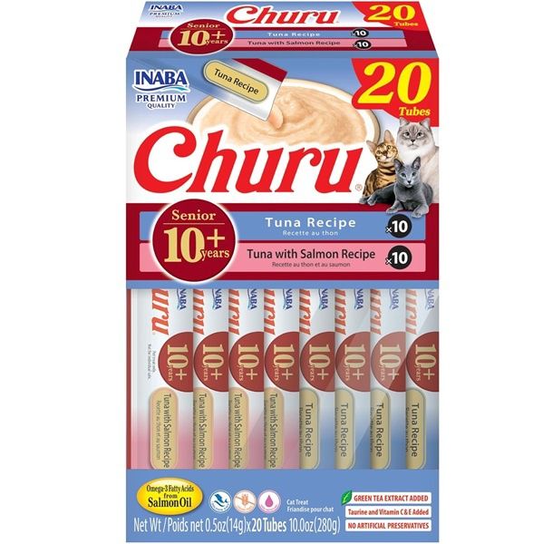 Inaba Churu Senior 10+ Tuna &amp; Tuna Salmon Variety 20 pack Box | 10oz