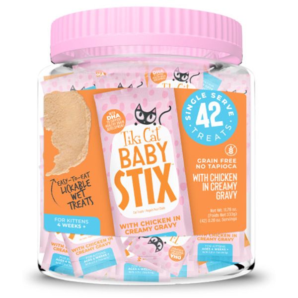 Tiki Cat Baby Stix Wet Treats Chicken in Gravy Jar 42/2.8oz