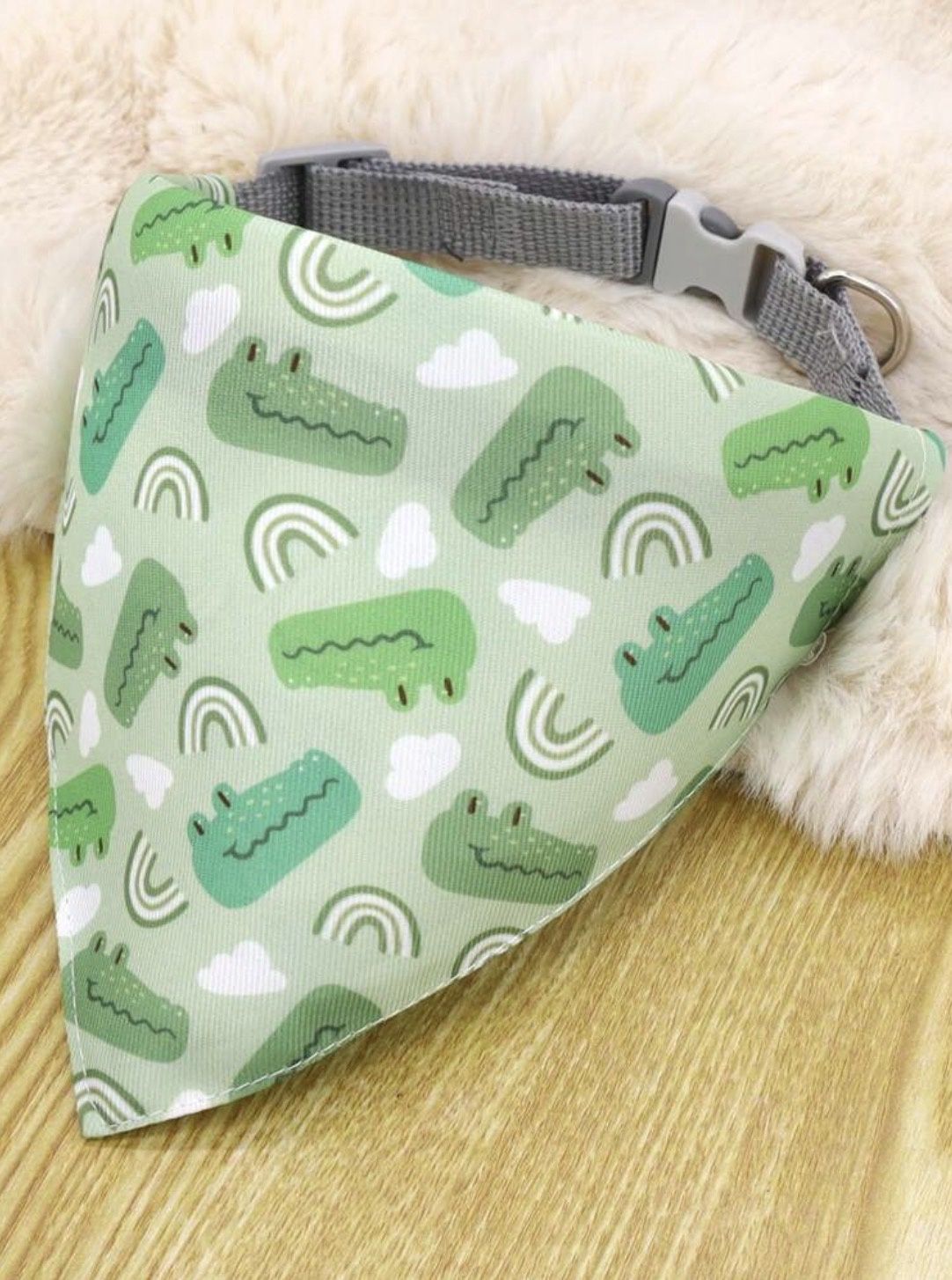 Green Cartoon Printed Pet Bandana - M