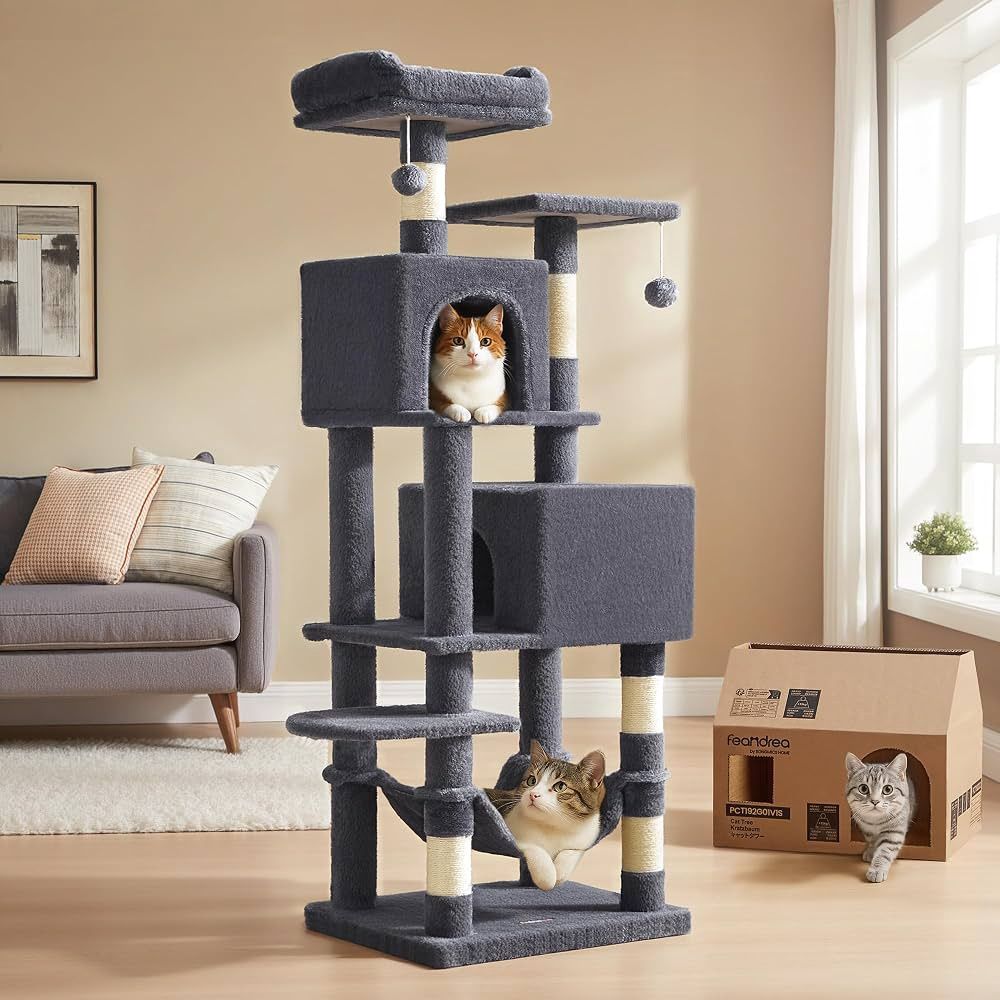 61” Cat Tree Tower Multi Level Condo in Smoky Grey