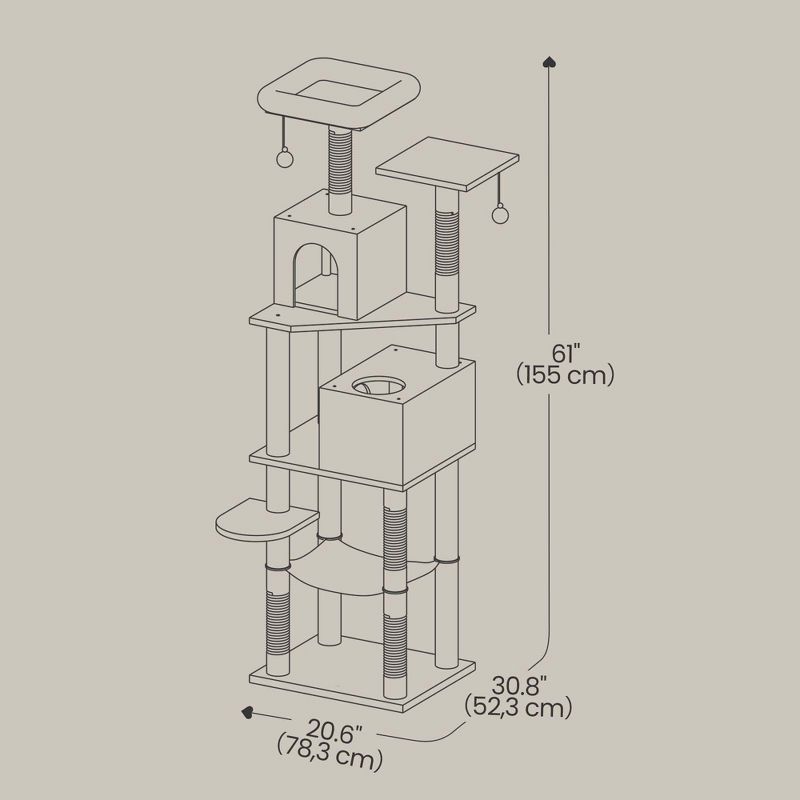 61” Cat Tree Tower Multi Level Condo in Smoky Grey