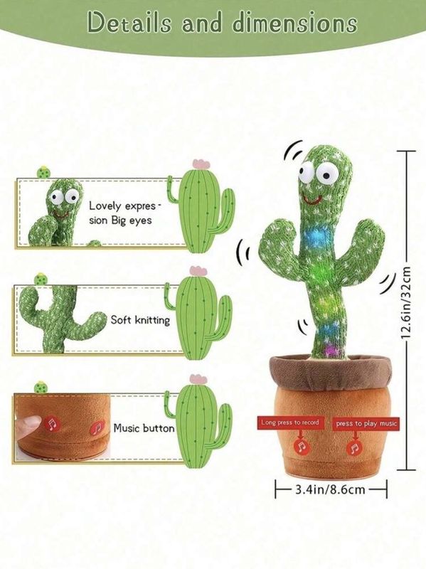 Dancing &amp; Talking Cactus Toy with LED Light (Battery Operated)