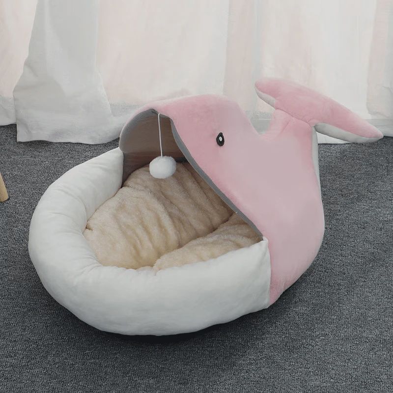 One For Pets Cat Bed Semi-inclosed Pink Whale with Teaser