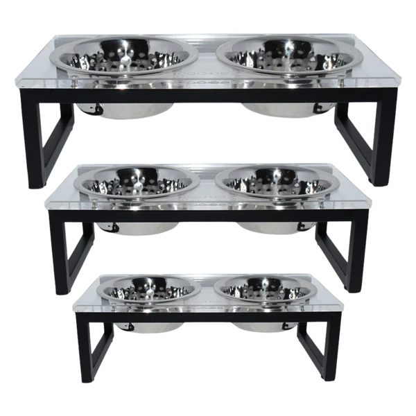 Gooeez GZ1056 Double Bowl Feeder Acrylic &amp; Iron - Size Large