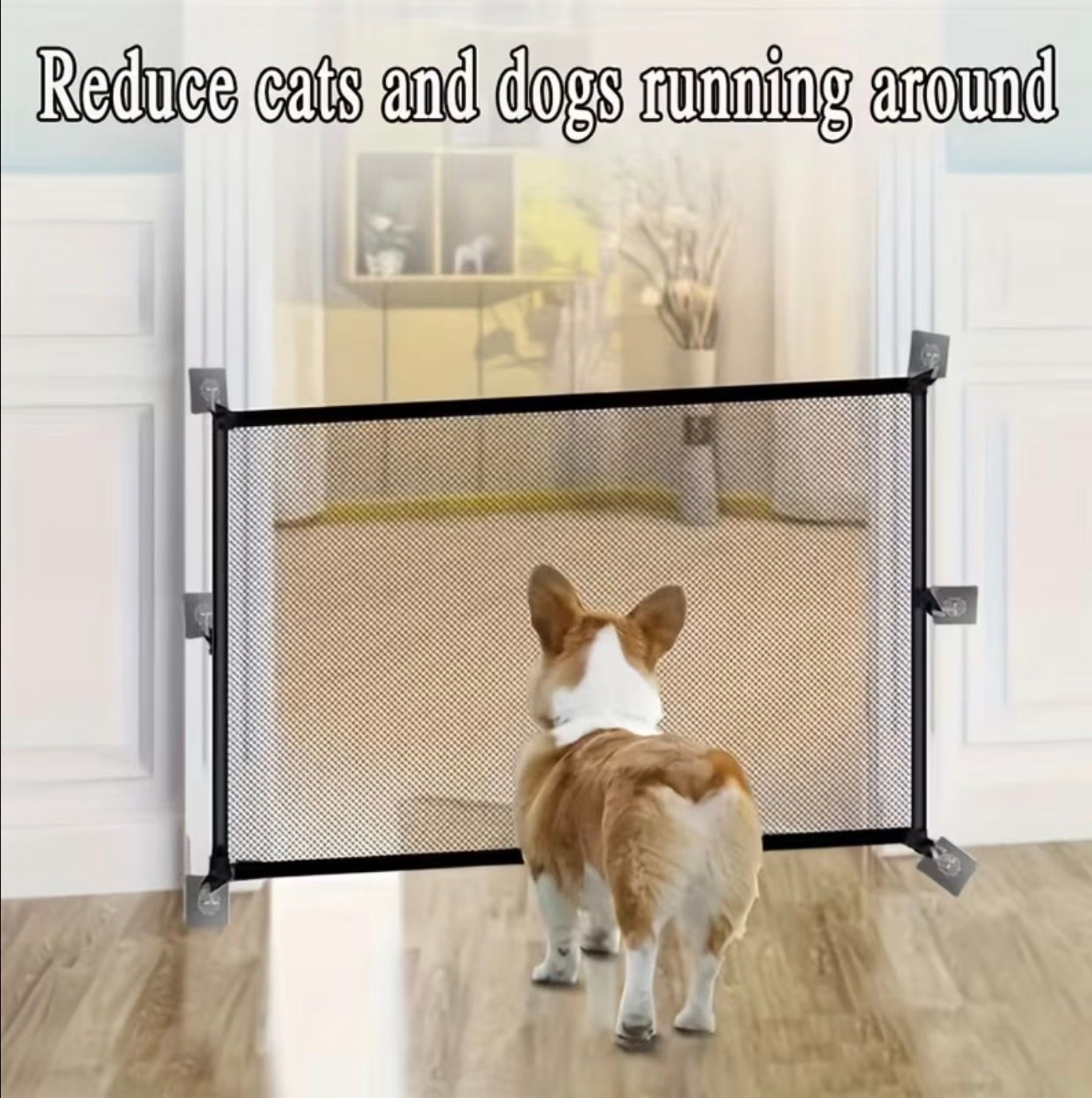 Pet Gate with 6 Hooks - No Drill &amp; Easy to Install, For Dogs &amp; Cats.