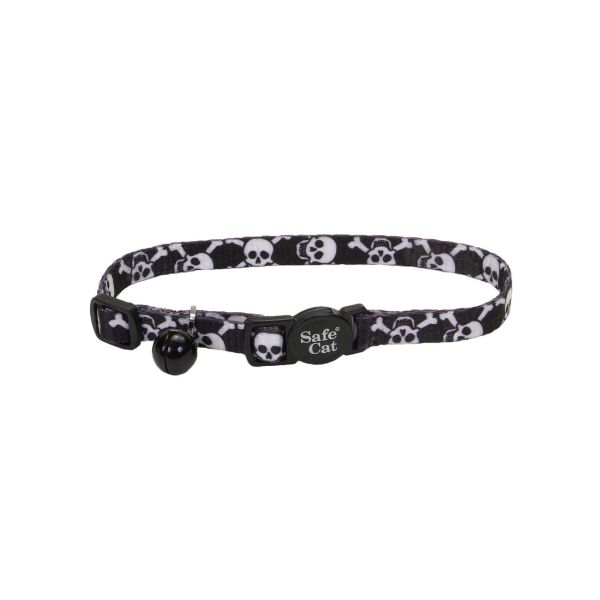 Coastal Pet Products SafeCat Adj Breakaway Collar Black Skulls