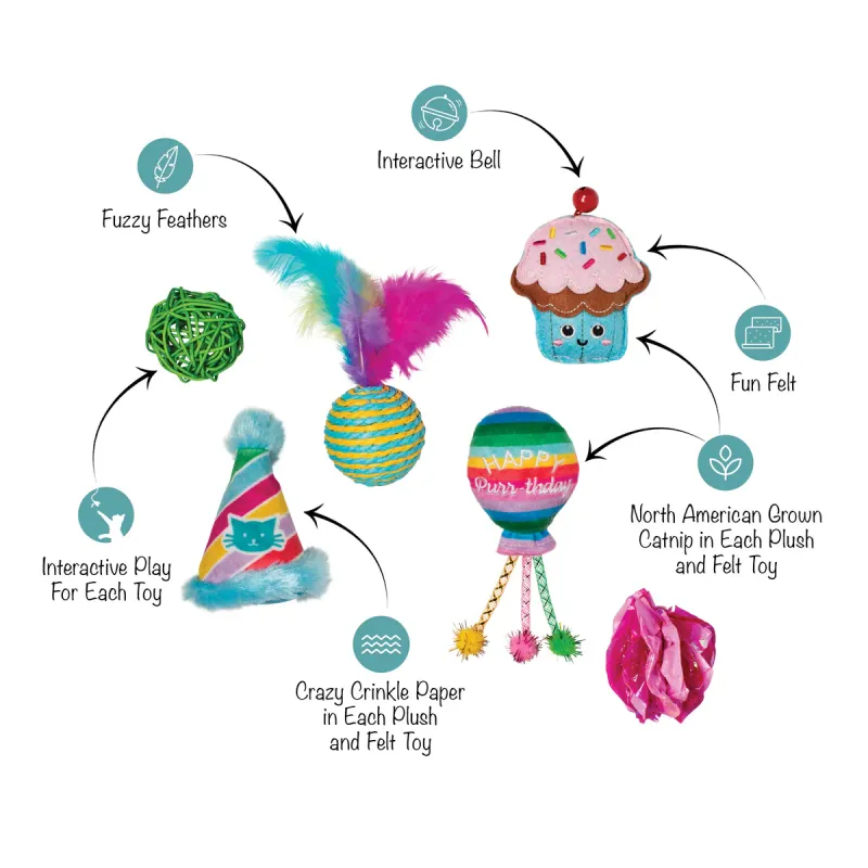 Fringe Studio - Cat Toy - Catnip Birthday Happy Purr-Thday - 6pc Set