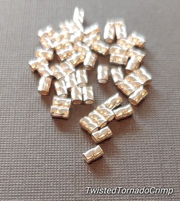 .024 Twisted Tornado Crimp Bead ULTRAPLATE® 3mm (Pk 50) .024 Size. Made in USA.  Choose designer finish and package size.