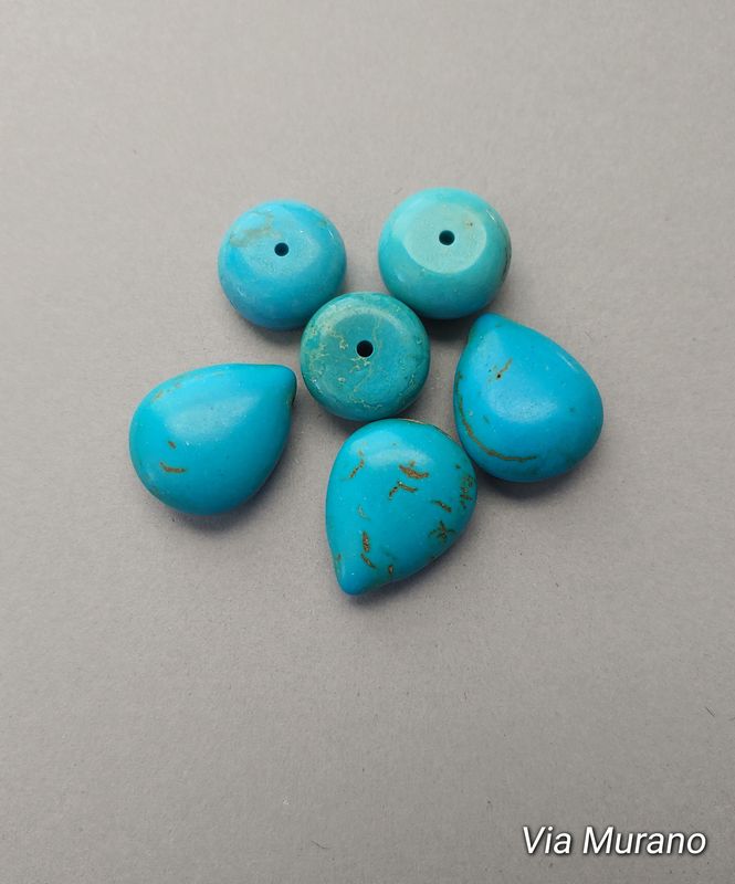 Bead Lot of 6 Dyed Disc (14mm) and Teardrop (20x15mm) Howlite Beads