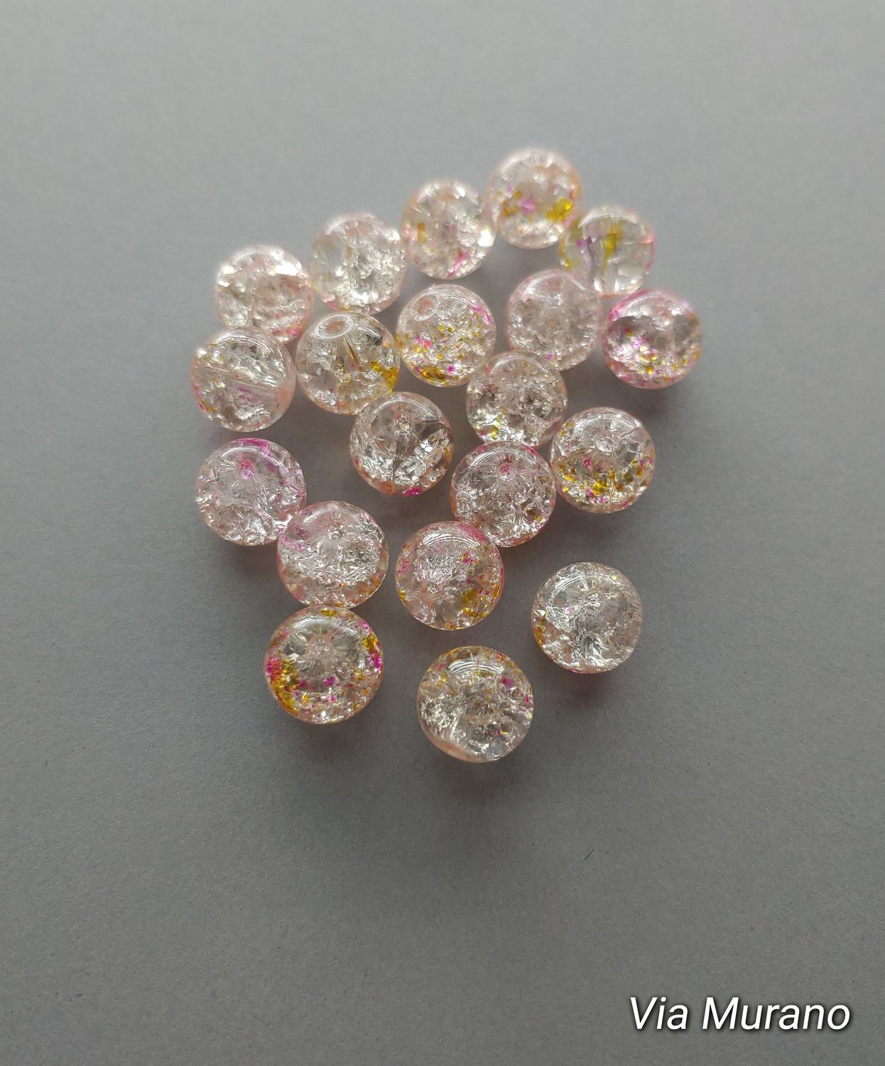 Bead Lot of 20 Crackled Glass Beads 10mm.