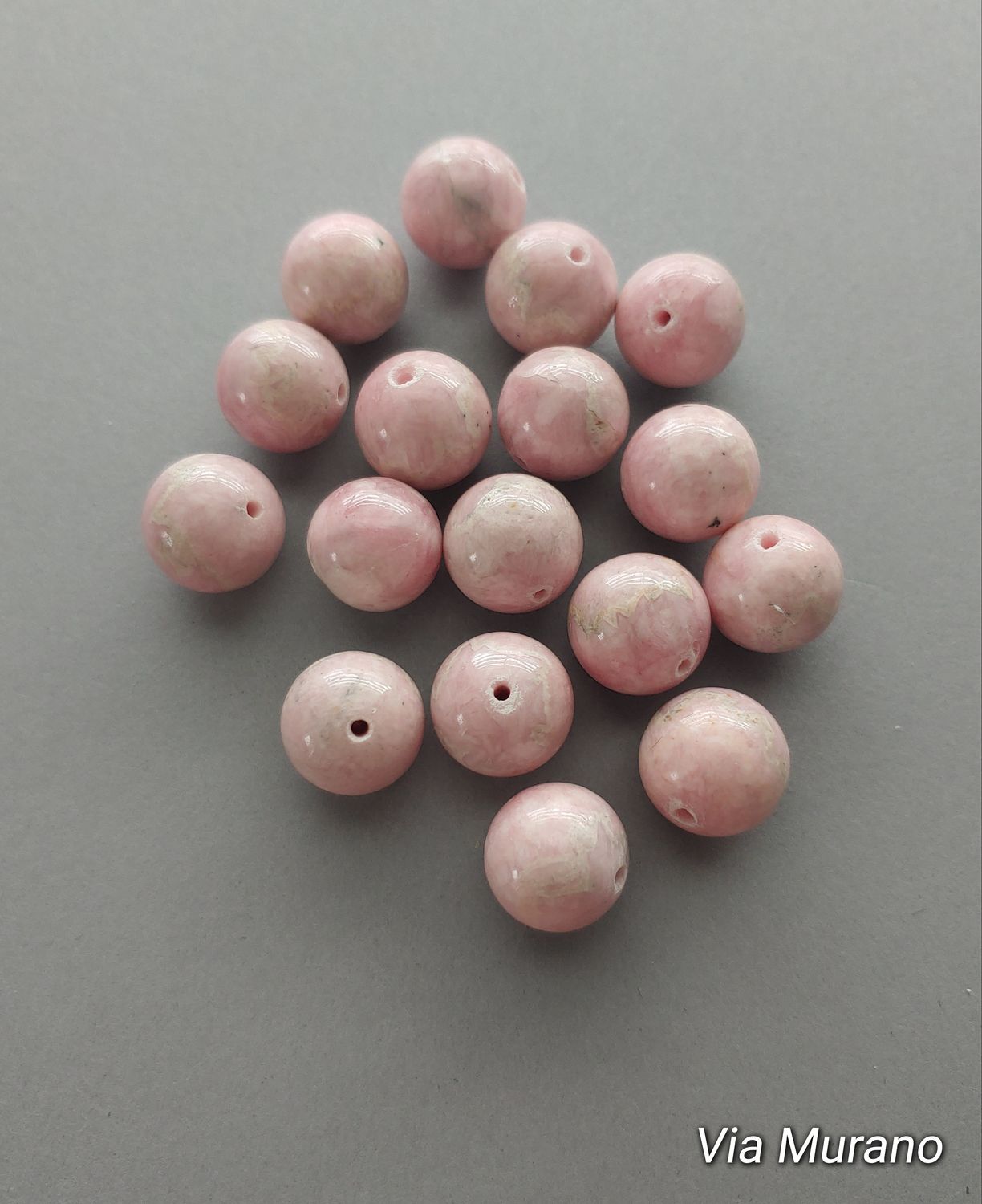 Bead Lot of 16 Round Pink Rhodochrosite Beads 12mm