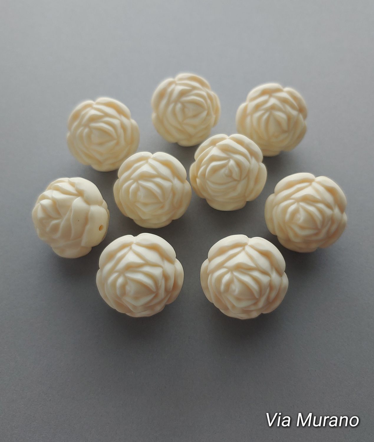 Bead Lot of 9 Vintage Lucite Rounded Rose Beads 22mm