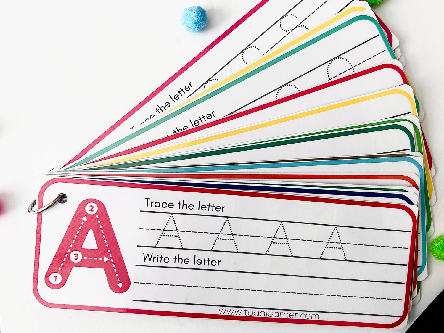 Premium English Writing Practice Book Cards with numbers (1-10). Tracing Letters with directions.