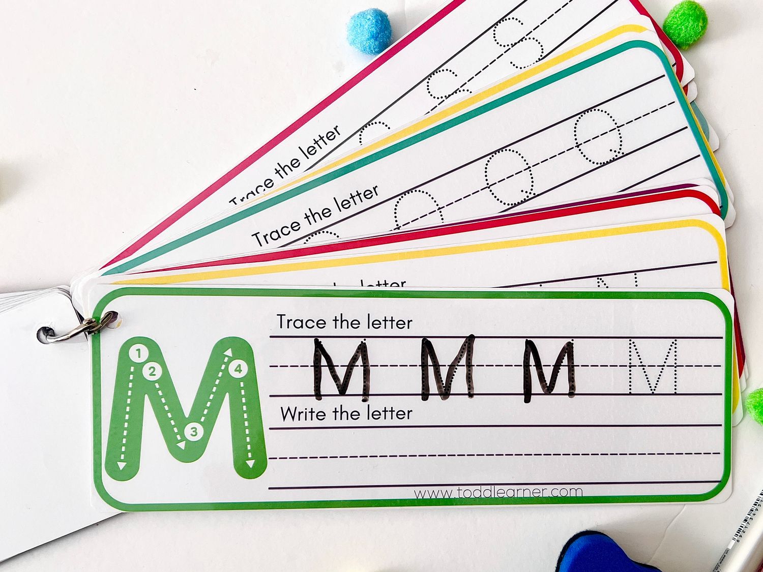 Premium English Writing Practice Book Cards with numbers (1-10). Tracing Letters with directions.