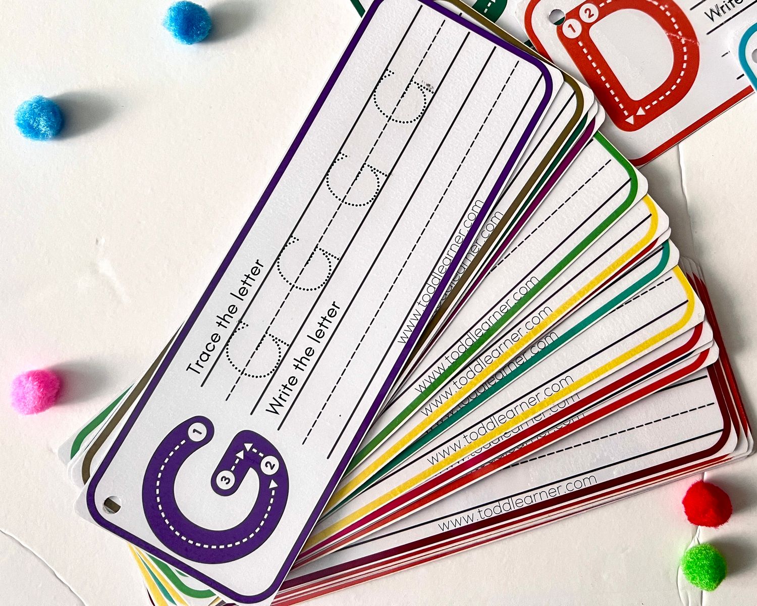 Premium English Writing Practice Book Cards with numbers (1-10). Tracing Letters with directions.