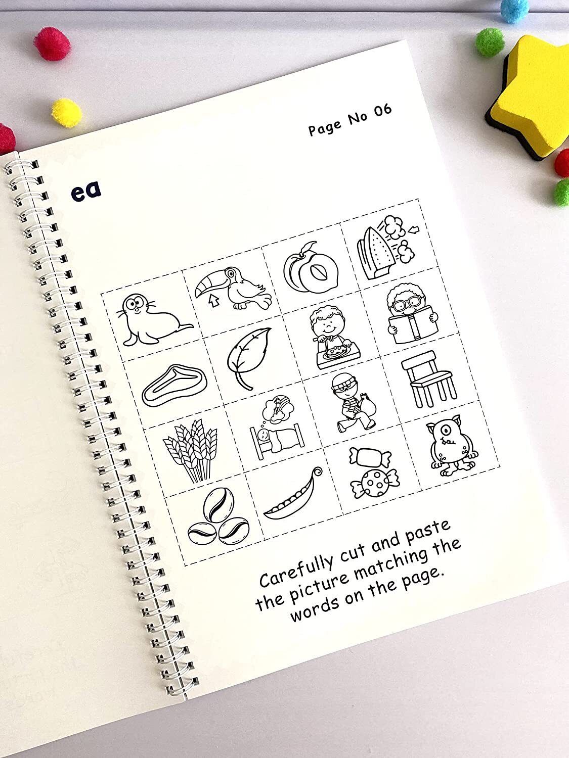 Phonics Cut and Paste Workbook for Kids (Learning Long Vowels).
