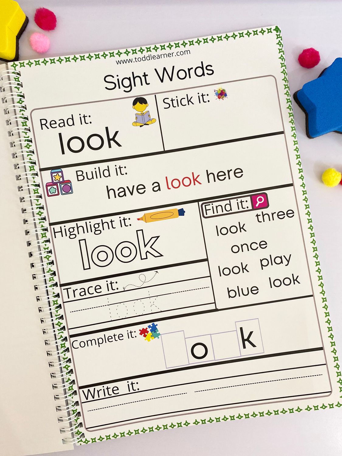 Rewritable English Sight Words Practice Book for Kids.