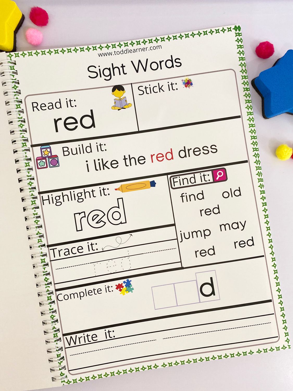 Rewritable English Sight Words Practice Book for Kids.