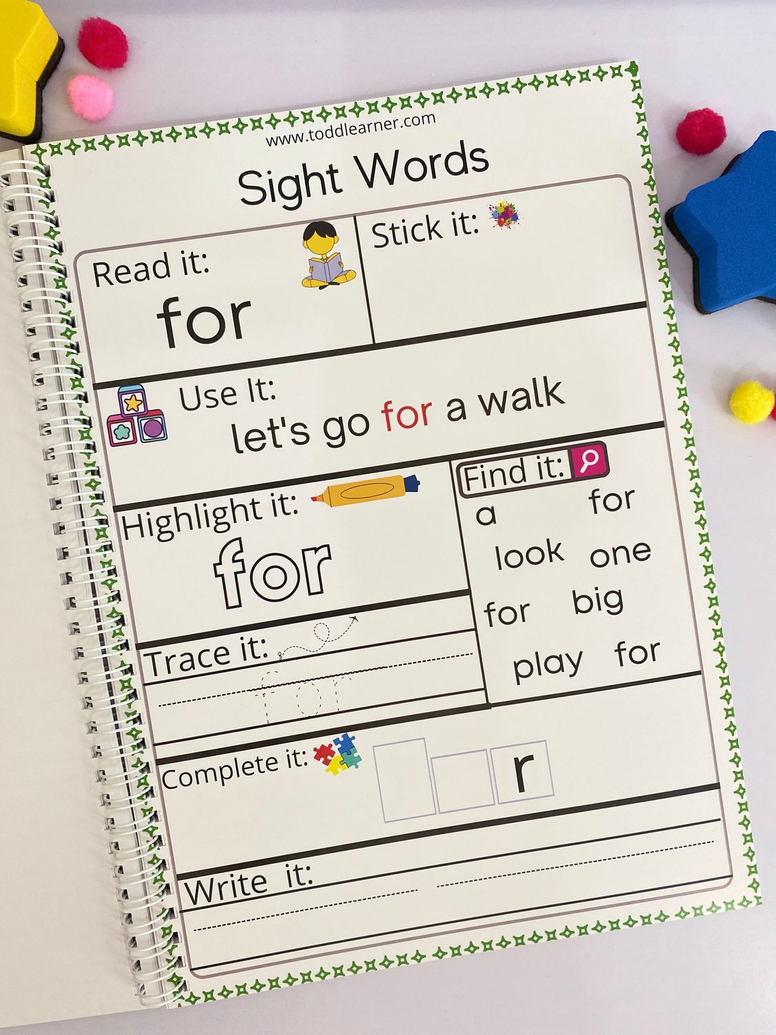 Rewritable English Sight Words Practice Book for Kids.