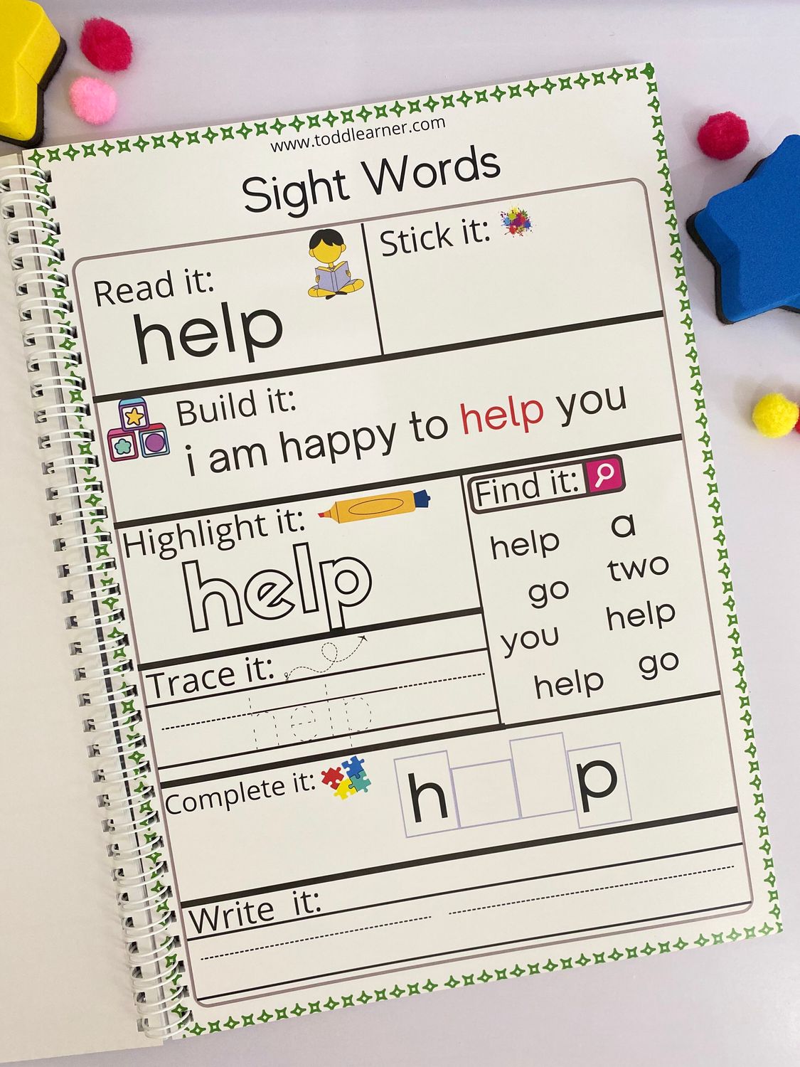 Rewritable English Sight Words Practice Book for Kids.