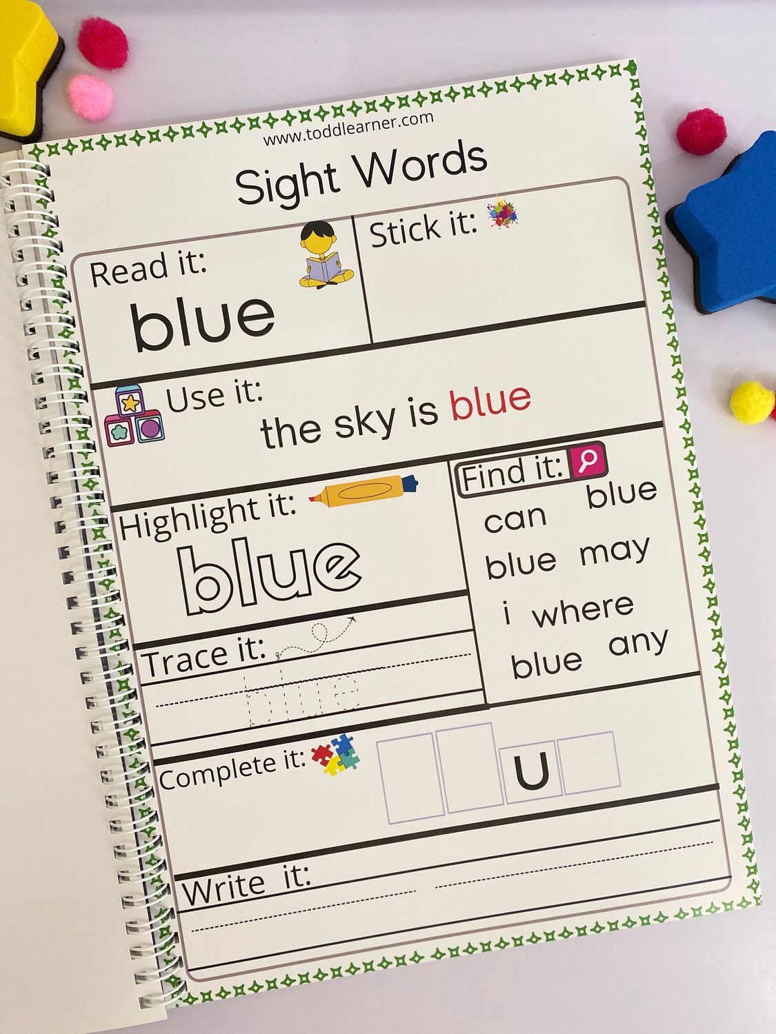 Rewritable English Sight Words Practice Book for Kids.