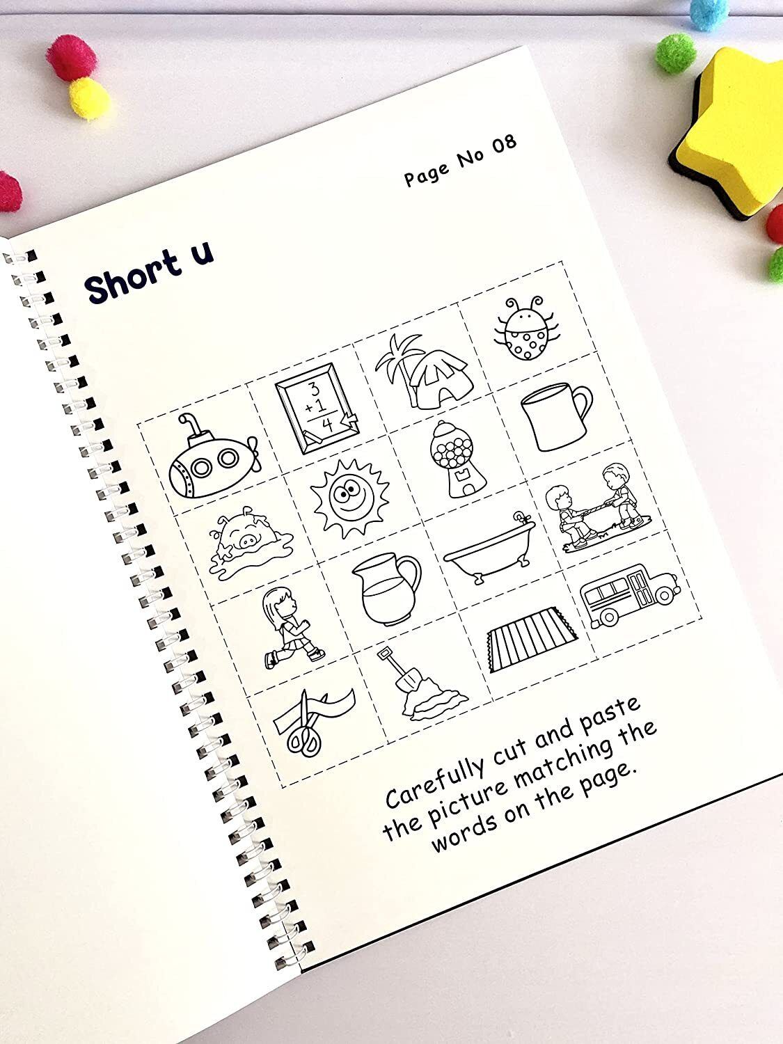 Phonics Cut and Paste Workbook for Kids (Learning Short Vowels).